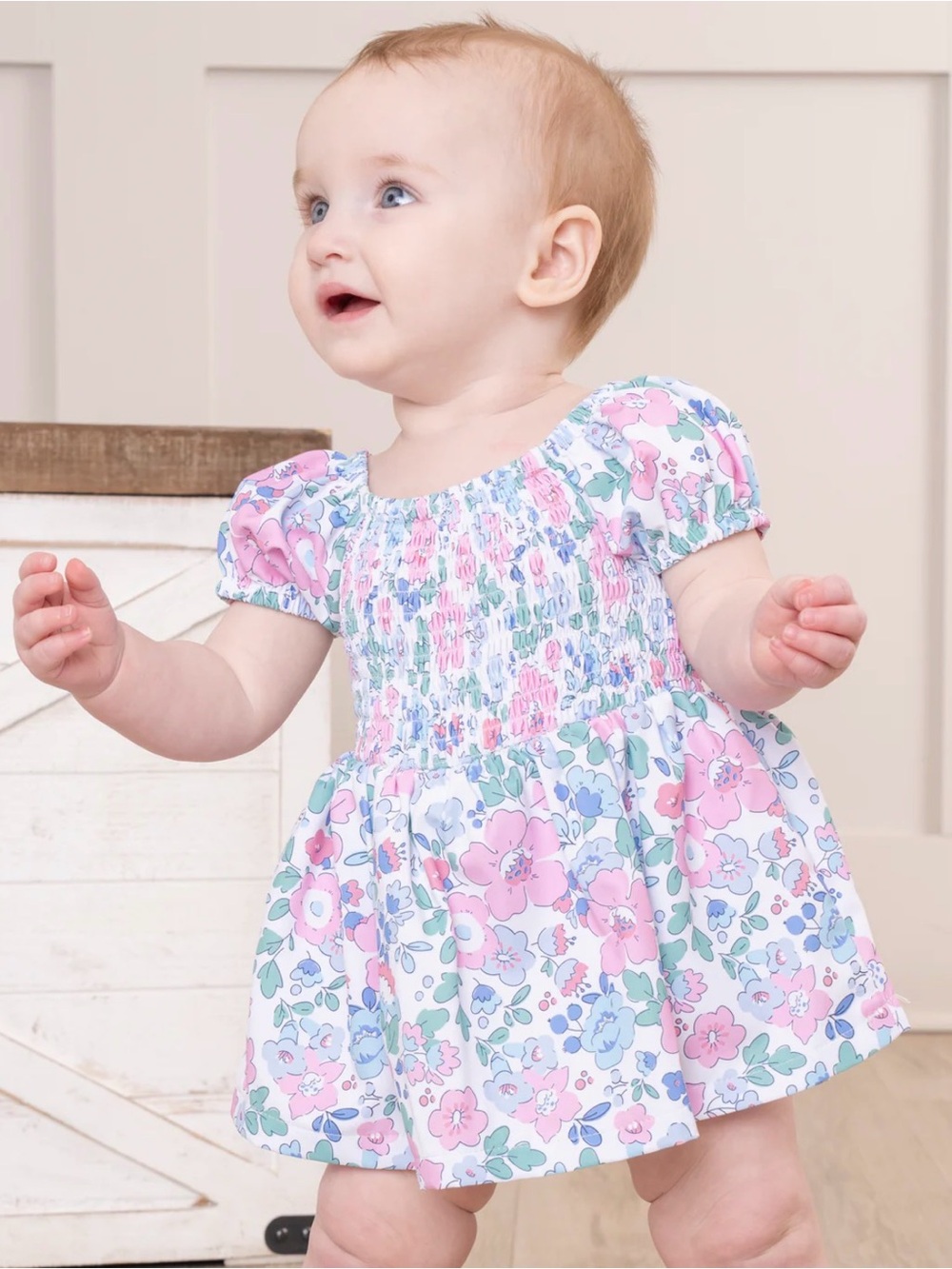 Garden Smocked Floral Bodice Bubble Romper Dress